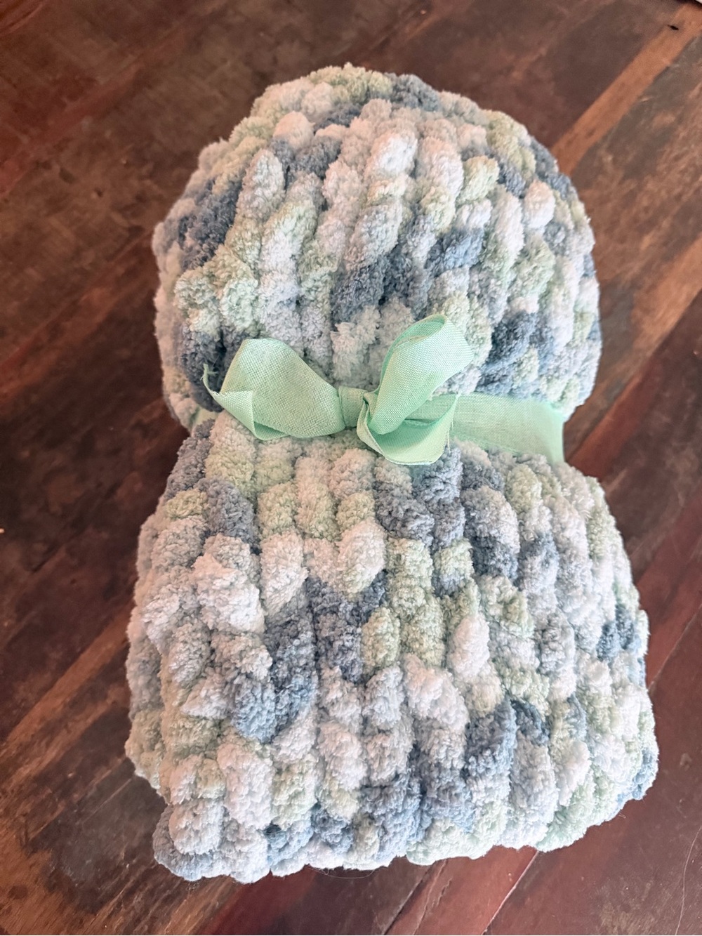 Plush Chenille Throw Blanket in Pale Blue and Mint